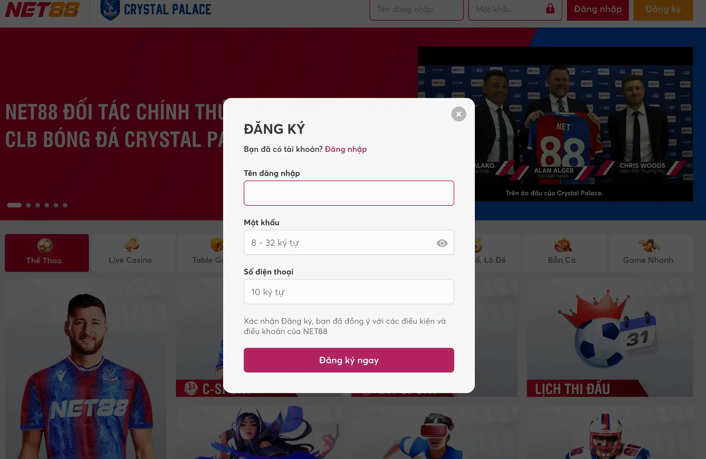 NET88 🏆〖XENICAL〗- Đăng Nhập Nhà Cái NET88 E-SOLUTIONS 30 Click chọn đăng ký tài khoản